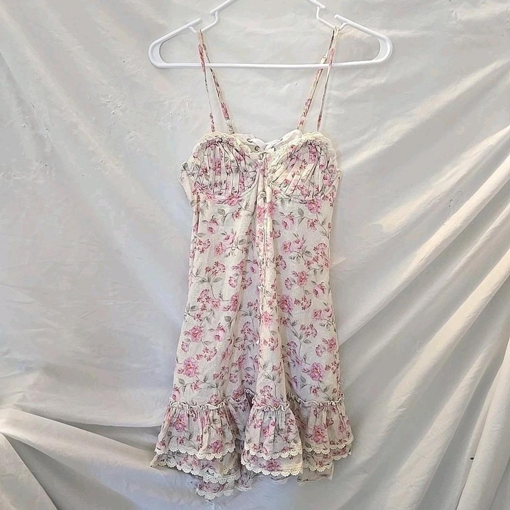 Romantic Pink Floral Lace-Trim Slip Dress